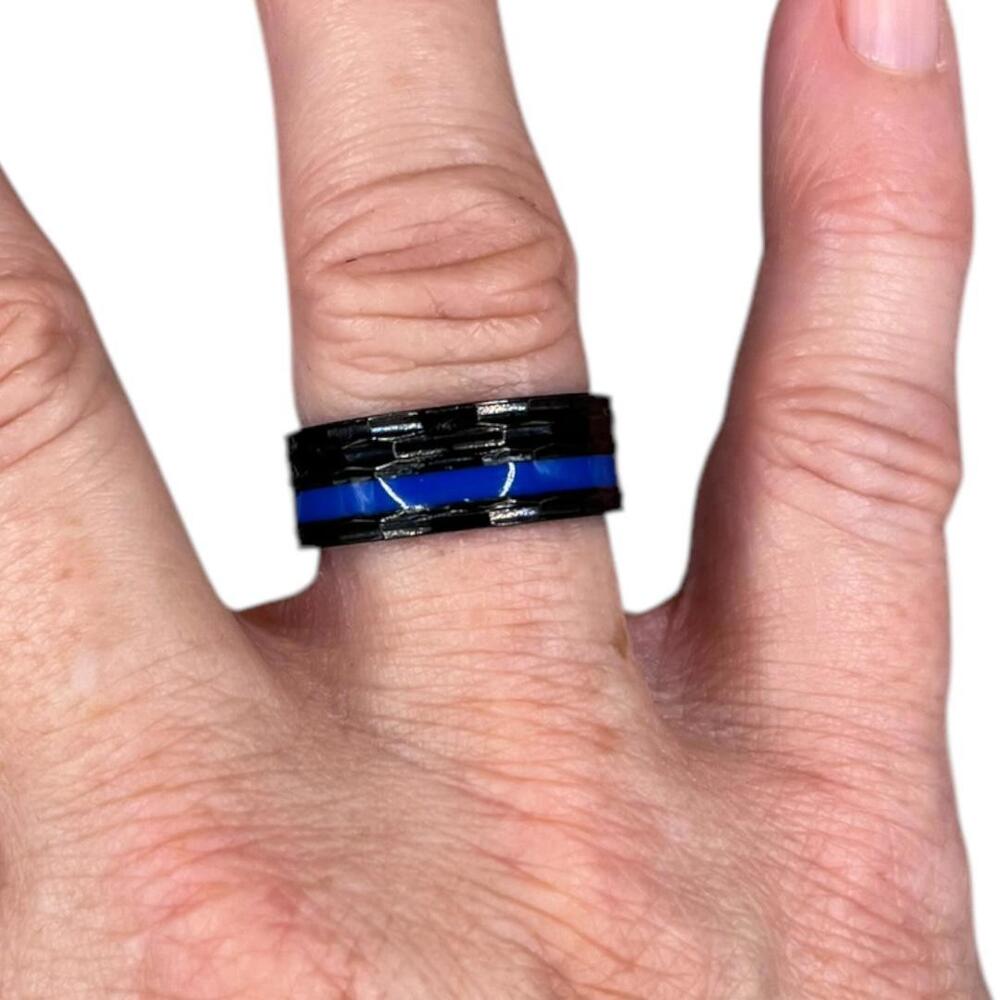 King Ring by King Ring World Black and Blue Flat Tungsten Carbide Size 8, Unisex